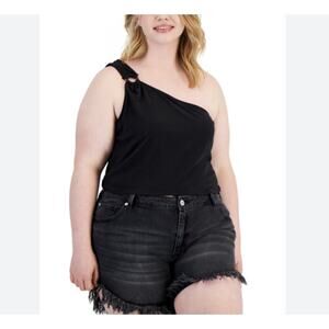 Love, Fire Plus Size One-Shoulder Black Ribbed O-Ring Crop Top Tank 2X NWT